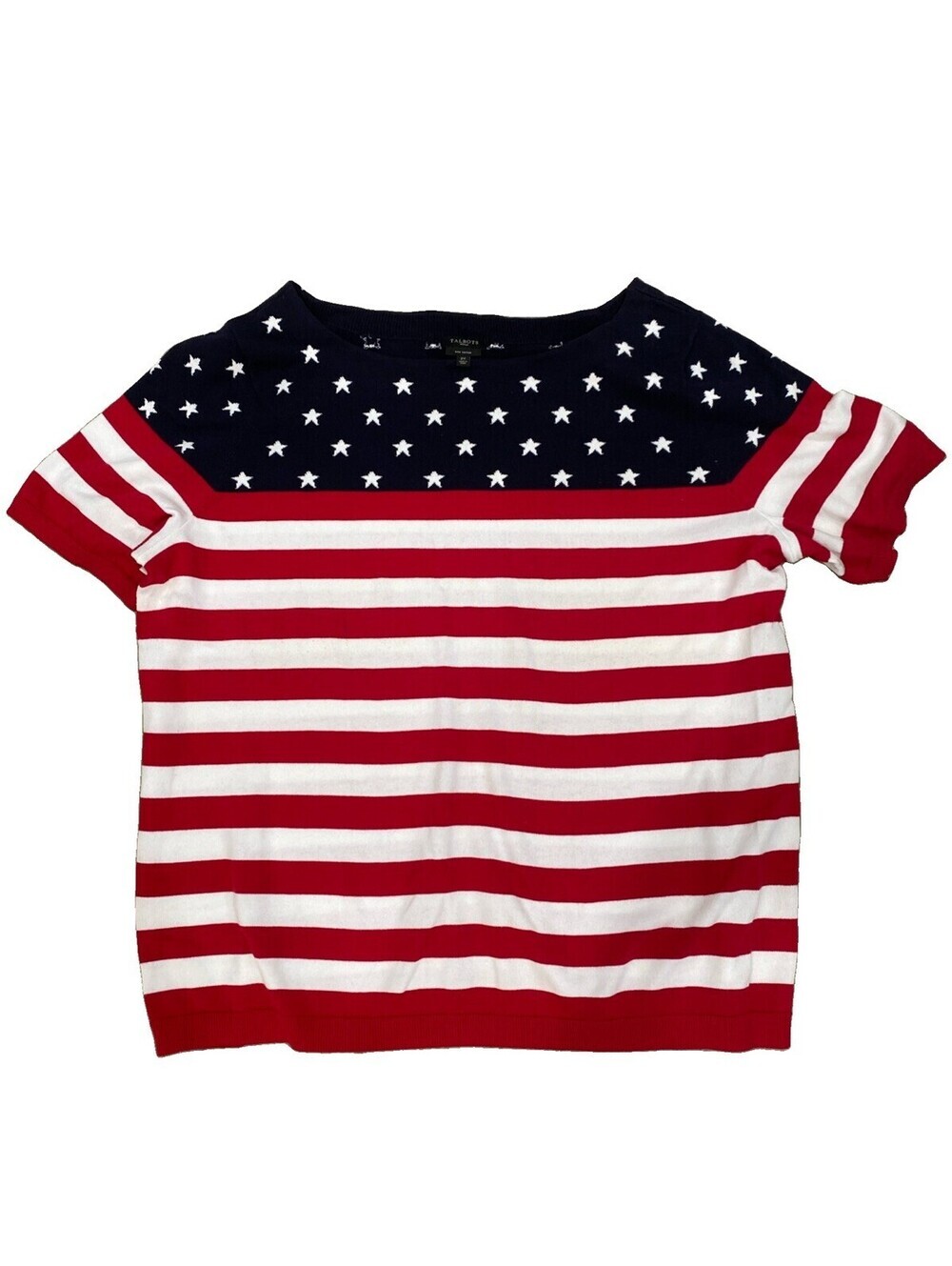 Talbots Womens Knit Top 2X Red White Blue American Flag Pima Cotton Short Sleeve